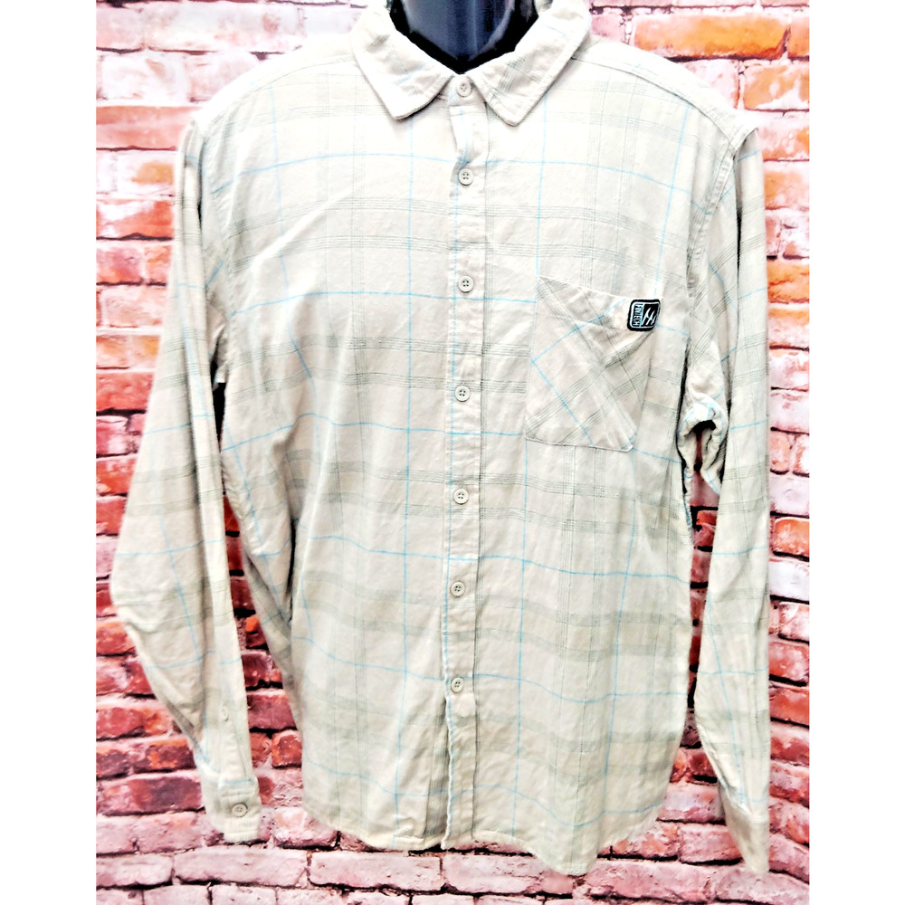 Fintech's Flannel Shirt Medium Biege Outdoor  Cotton Long Sleeve Button Up